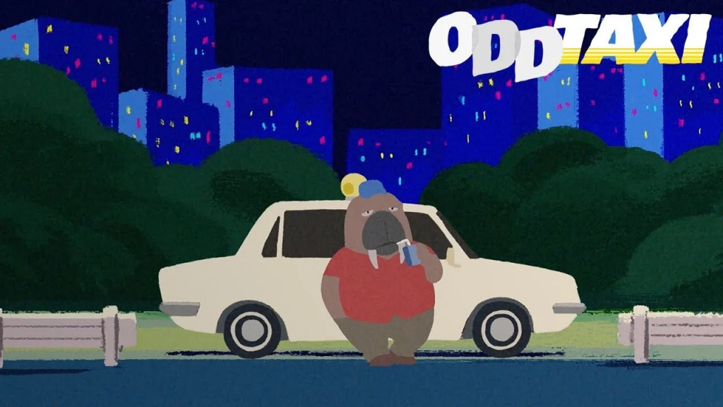 Captura del intro de Odd Taxi en Crunchyroll